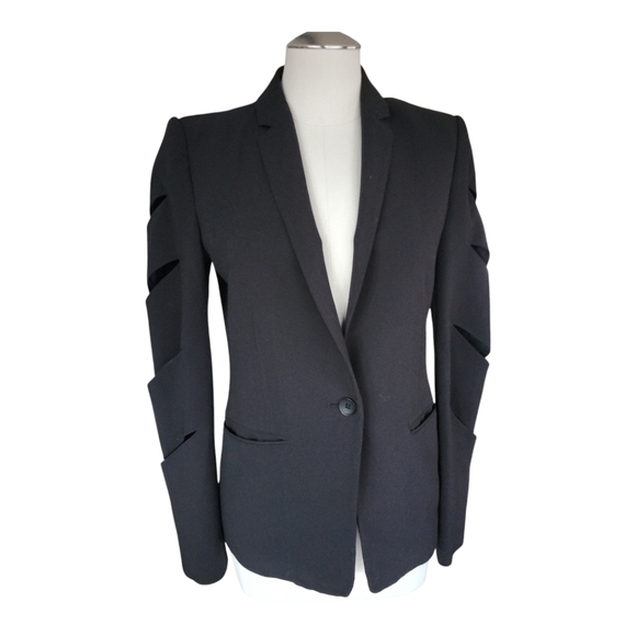 BCBGMAXAZRIA Black Blazer Jacket Suit Jacket Cut Out Sleeves Slashed Sleeves XS - Picture 1 of 7